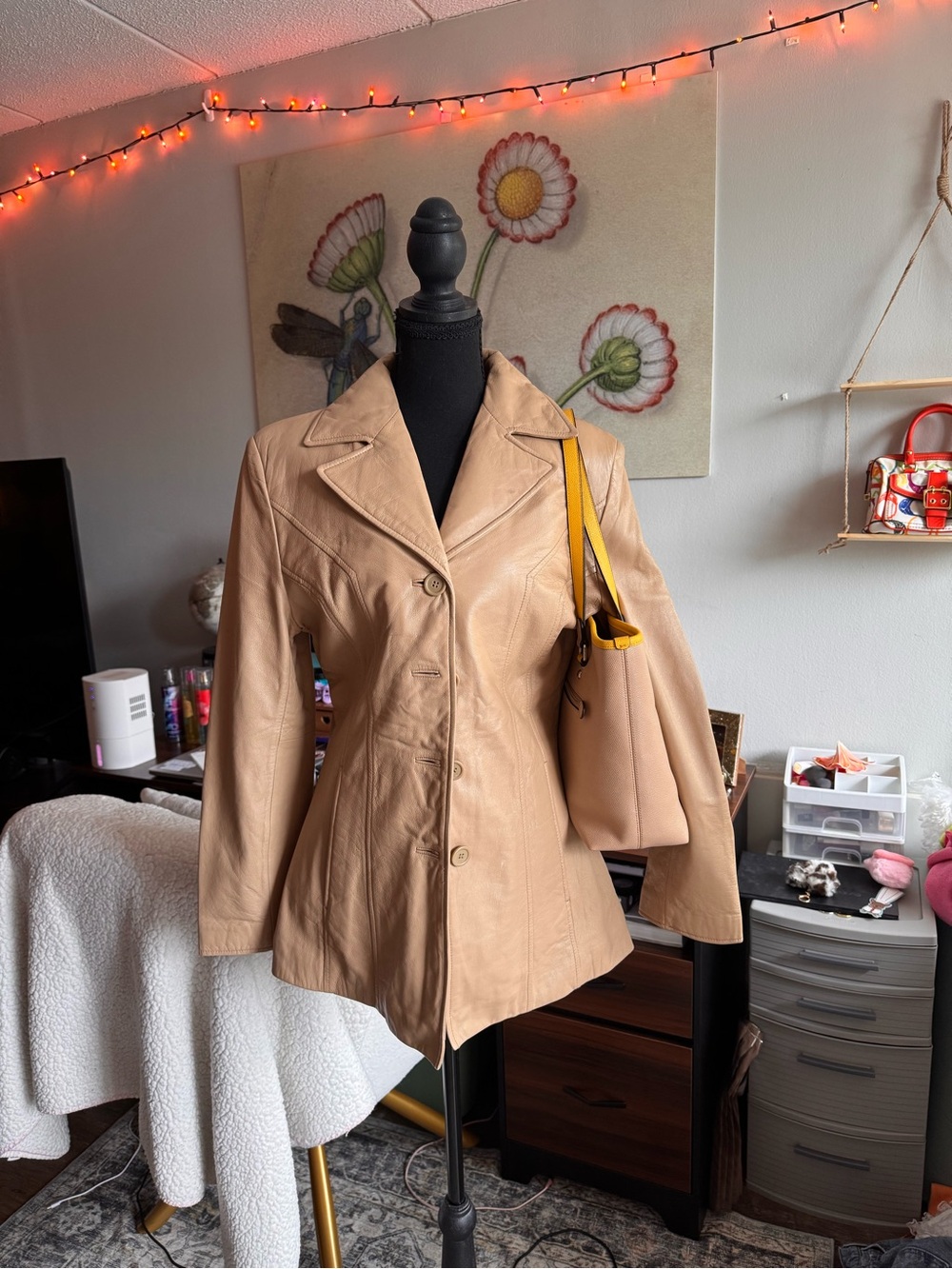 Wilsons Leather Beige Tan Button-Front Leather Jacket